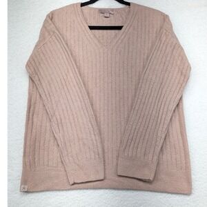 V-Neck Ribbed Sweater - Pink
